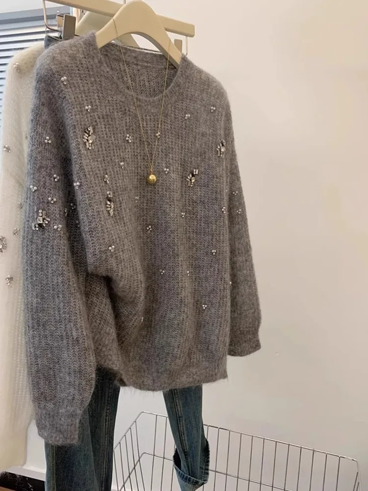 

Уютный вязаный свитер с длинными рукавами, однотонный, свободного кроя, класса люкс, для отдыха, женский свитер-кардиган