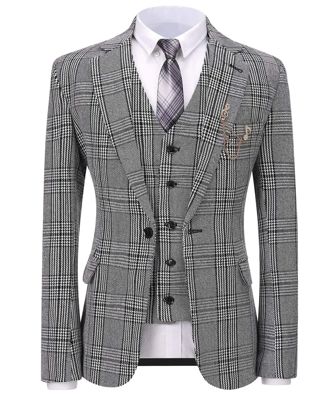 Men's Houndstooth Three Pieces Suit One Button Notch Lapel Tuxedos for Prom Dinner