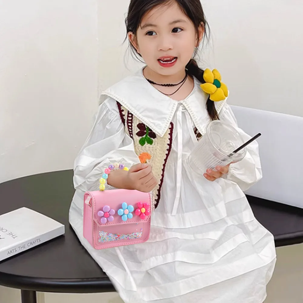 حقيبة ساعي البريد للأطفال على شكل زهور لطيفة من جلد البولي يوريثان حقيبة كتف صغيرة حقائب يد صغيرة عبر الجسم