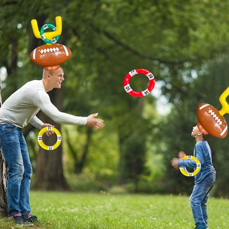 Juego de anillos inflables de Rugby para niños, decoración de fiesta, Club deportivo, bolas de aire, tocados al aire libre, lanzamiento de anillo, aro de Objetivo Móvil, 1 Juego