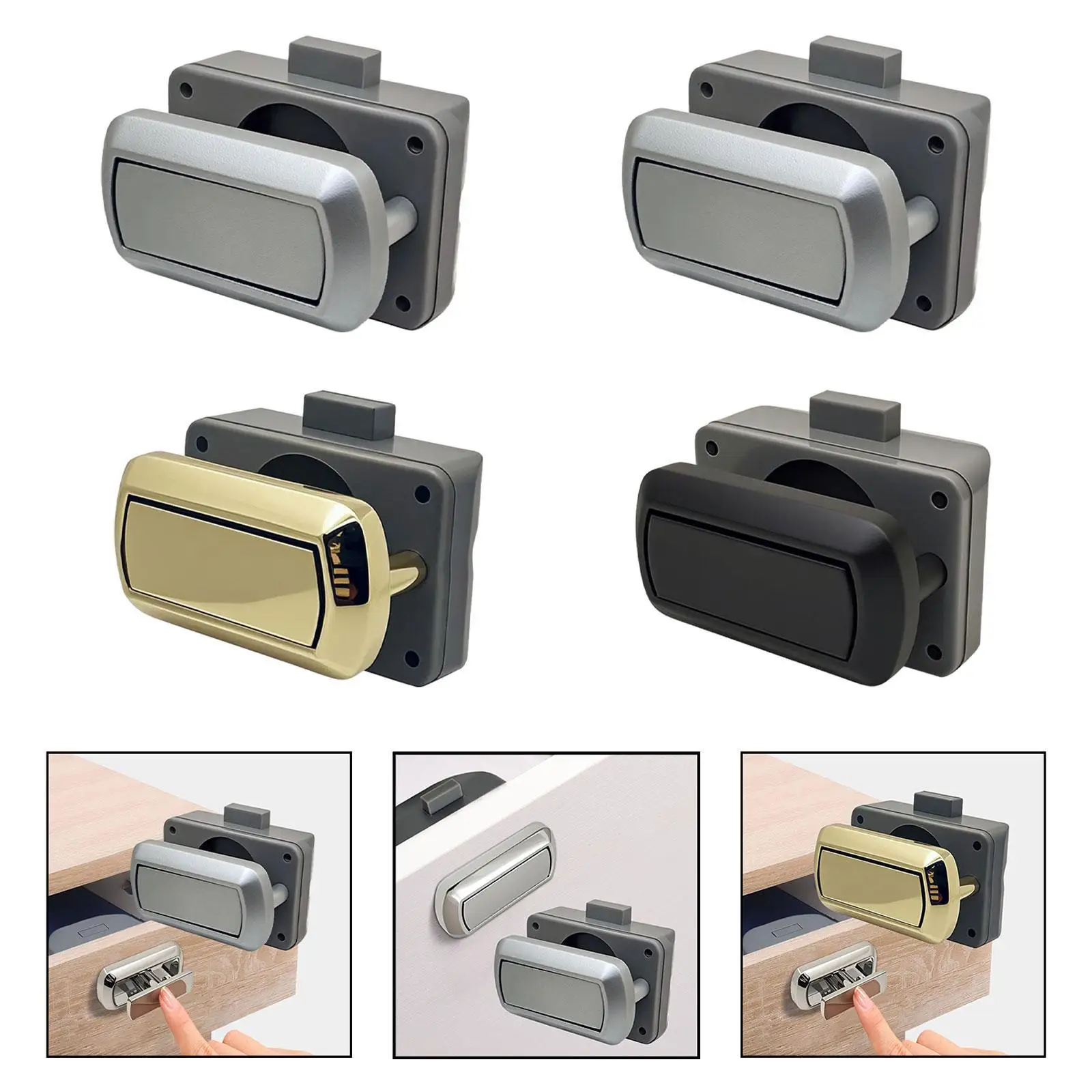 Durable Zinc Alloy RV Cabinet Door Lock Silent Push Button Latch for Motorhome Yacht Furniture