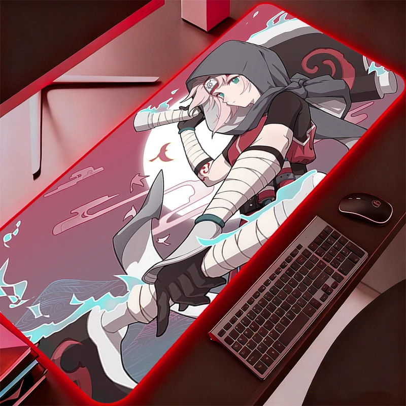 لوحة ماوس RGB كبيرة بإضاءة خلفية بتصميم ناروتو، ملحقات ألعاب الكمبيوتر، لوحة ماوس LED، سجادة مكتب متينة للوحة المفاتيح