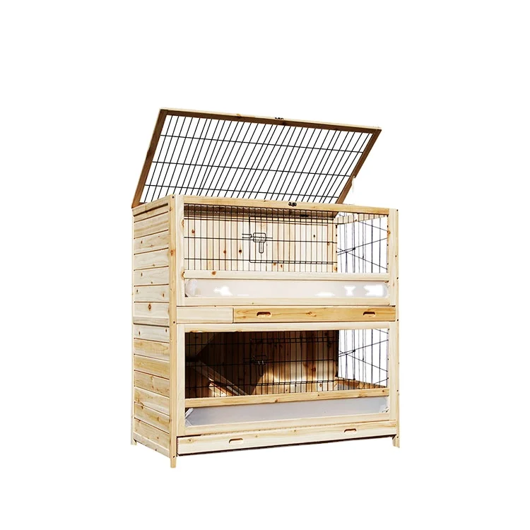 

Outdoor Two-Story Wooden Rabbit Hutch Solid Pattern Small Rabbit Hutch Made of Durable Metal