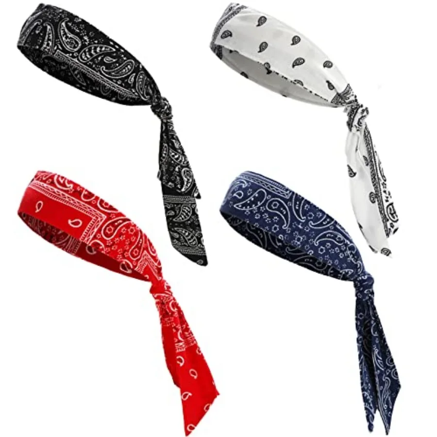 

4 Pieces Tie Headbands for Men Women Sports Bandana Hair Band Camo Headbands Elastic Sweat Wicking Karate Adjustable Non Slip H