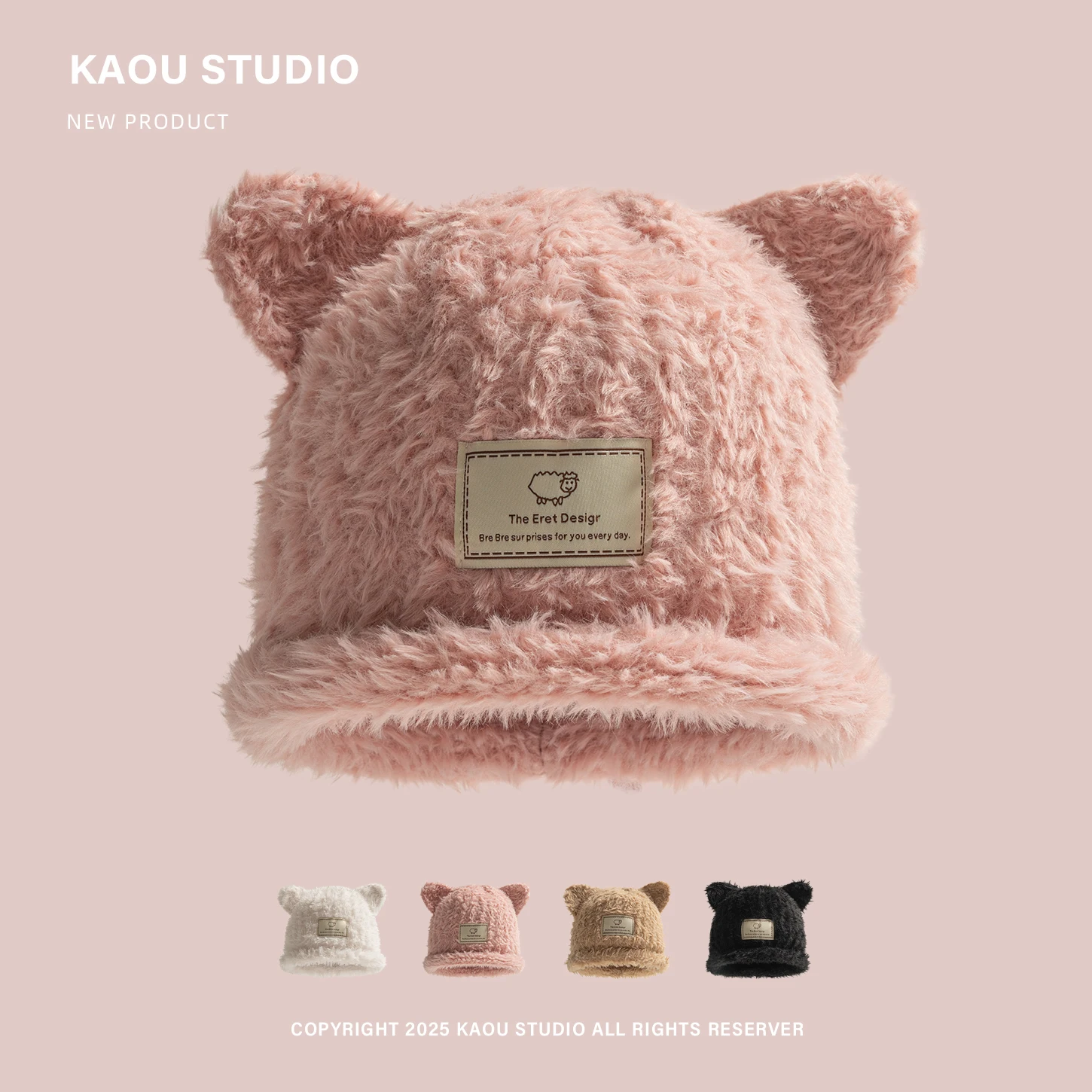 

Cute Ear Plush Hat Winter Warm Ear Protection Pullover Hat Sweet Versatile Face Slimming Knitted Hat