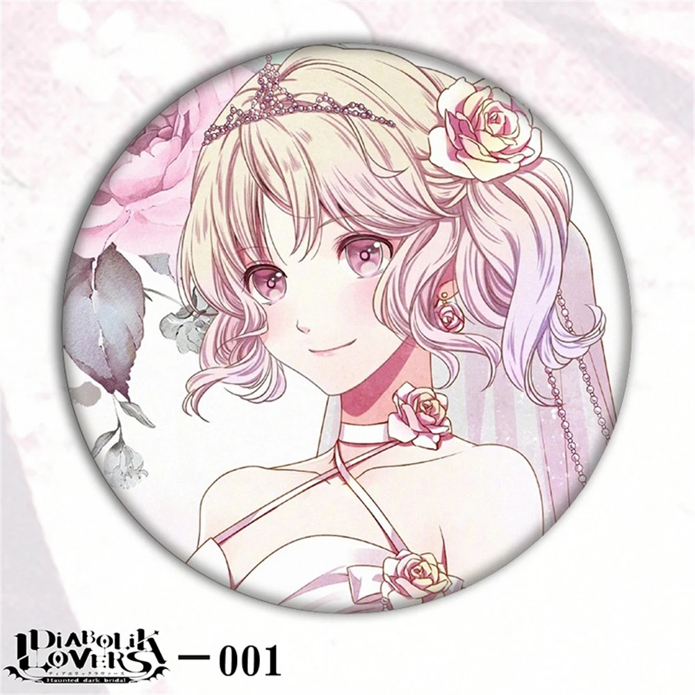 58mm Anime DIABOLIK LOVERS 고모리 유이 사카마키 레이지 코스프레 의상 배지 핀 SPTE Tinplate Brooch ﻿   프롭 길프