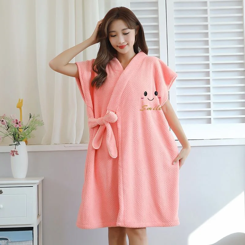 2 Pcs Women's Microfiber Bathrobe Set Spa & Home Adjustable V-neck Shawl Wrap Comfortable Bath Robe for Ladies