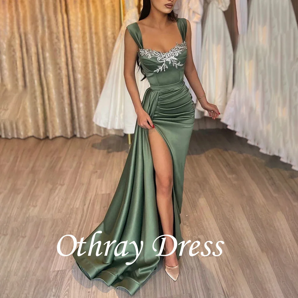 

Elegant Prom Dress Sheath Satin Sweetheart Appliques Slit Prom Dresses Woman Party Night Floor-Length Robe De Soiree فستان سهرة