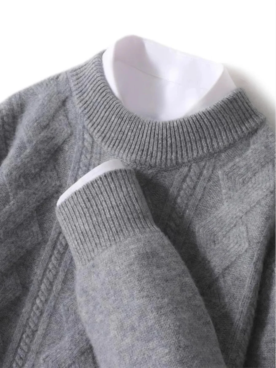 

Spring Thiened 00 Pure Wool Knitted Sweater Men's Loose Twist Warm Base Layer Camere irt f High Collar Casual Knitwear