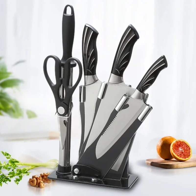 6in1 Set Multifunktions Schere Schärfen Stick Küche Messer Set Hackmesser Fleisch Gemüse Obst Ausbein Messer Mit Messer Halter