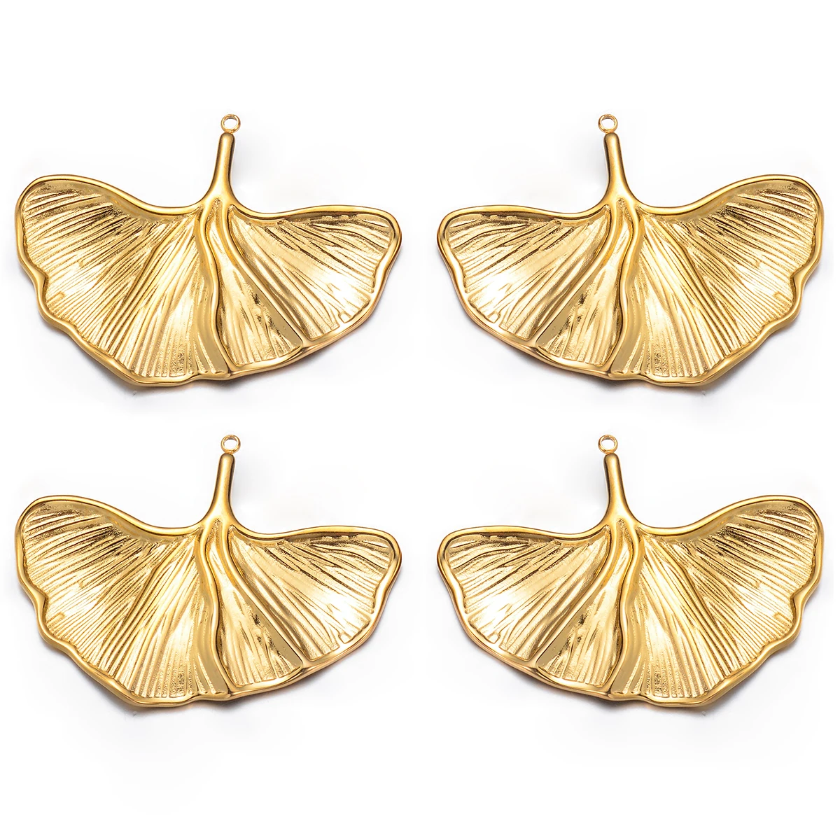 2Pcs/lot DIY Jewelry Making Earrings Findings Accessories Stainless Steel Ginkgo Biloba Golden Leaf Pendants Handmade Supplies