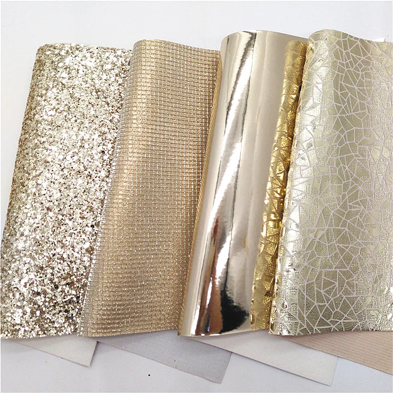 Gold Chunky Glitter Leather Sheets Sparkle Bling Grids Glitter Leather Sheets Mirror Faux Leather For Bows DIY 21x29CM Q1390