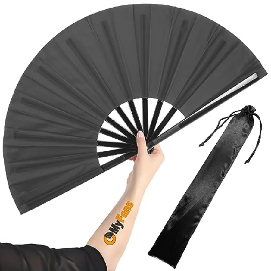 

Large Rave Folding Hand Fan - Foldable Chinese Tai Chi Kung Fu fan - Ideal for Festivals, EDM, Dancing, Hot Flashes, Church and