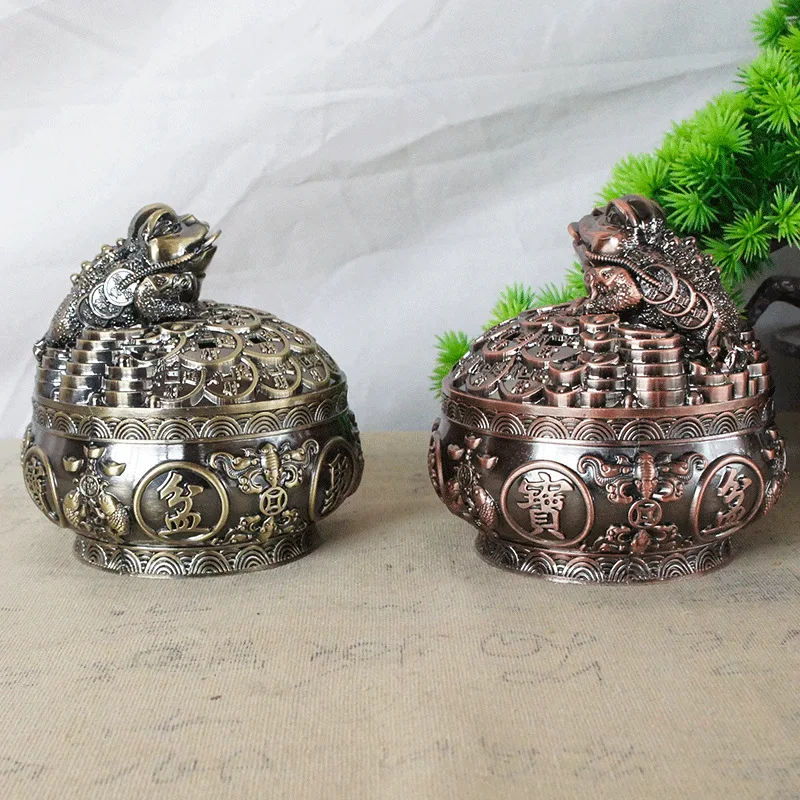 Metal Ashtray, Alloy Electroplated Surface Cornucopia Incense Burner Golden Toad Ashtray Tea Table Office Desk Decoration