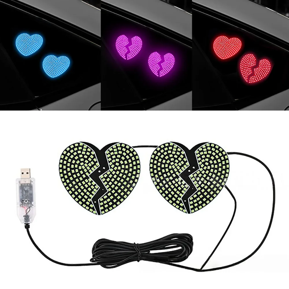 2pcs Car LED  Window Lights Interior Decoration Lights Glowing Heart Atmosphere Car Modification Neon Lights