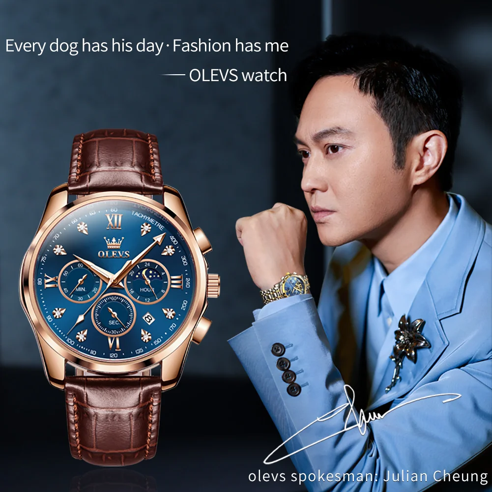 OLEVS 2888 Orologi da uomo Orologio al quarzo originale stile moda per uomo Comodo cinturino in pelle Impermeabile fasi lunari luminose