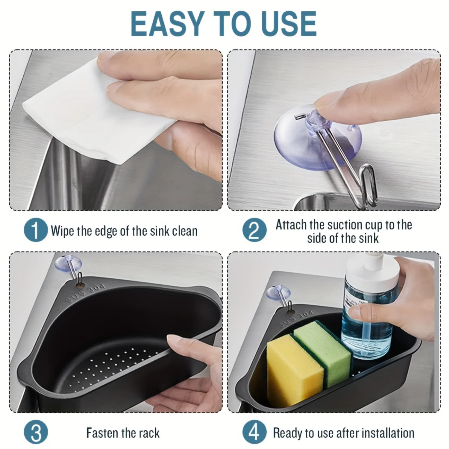 Triangle Sink Strainer Basket, 304 Stainless Steel Drain Basket with Suction Cup Support, Multifunctional Kitchen and Bathroom C