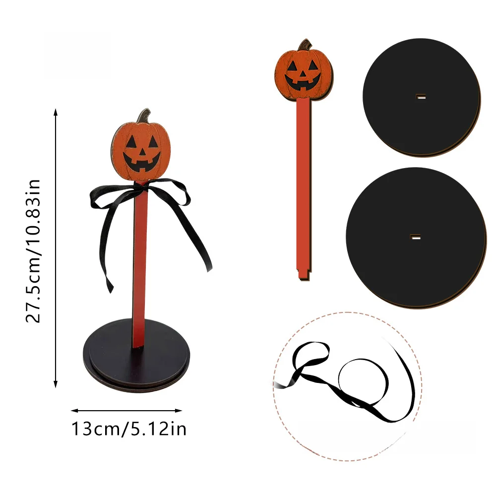 Halloween Wooden Pumpkin Shape Standing Toilet Paper Holder Spooky Home Decor Halloween Paper Roll Holder Ornament view 5
