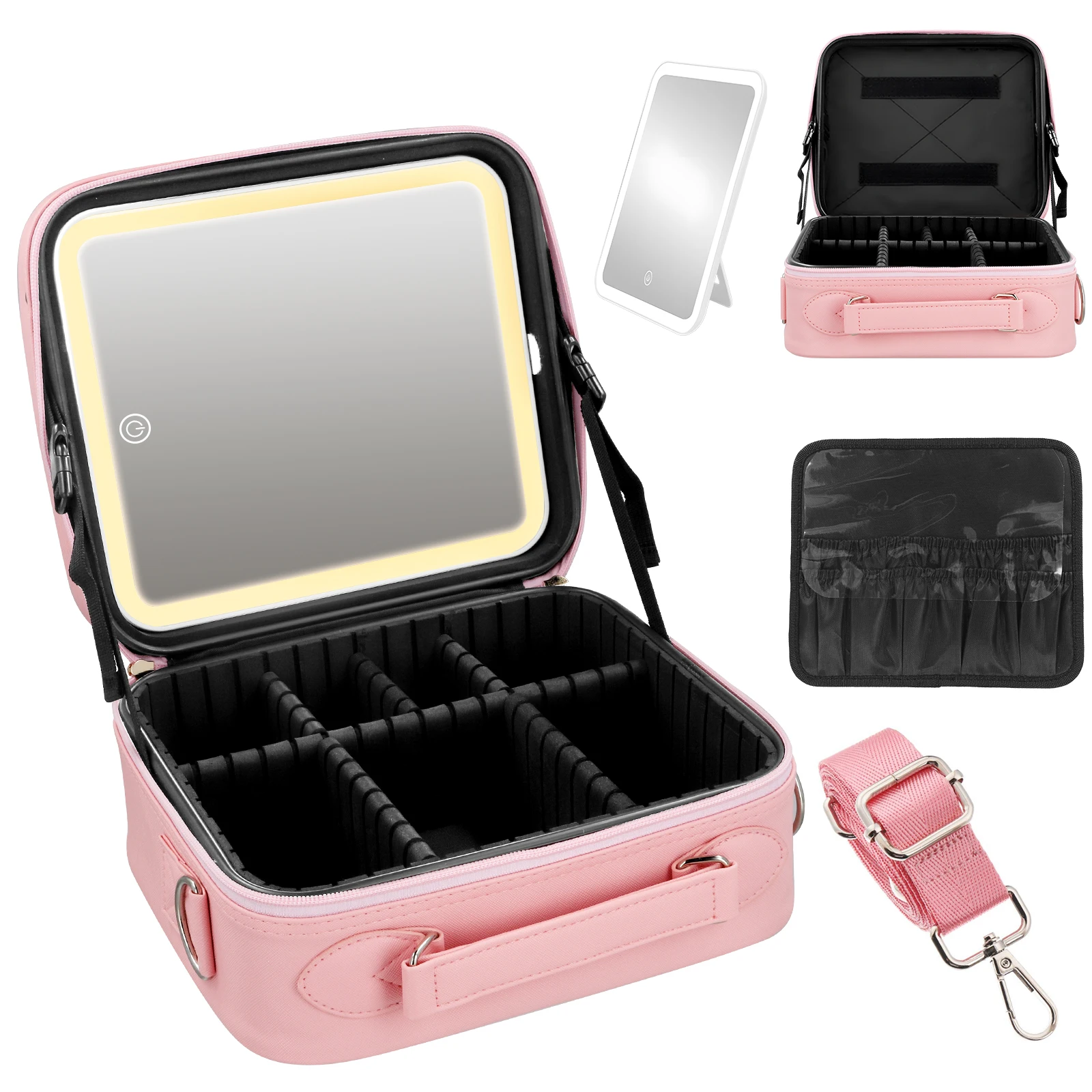 

Travel Make Up Bag With Large 3 Setting Adjustable LED Mirror,Waterproof Vanity Case,Light Up Makeup Bag And Cosmetics Organiser