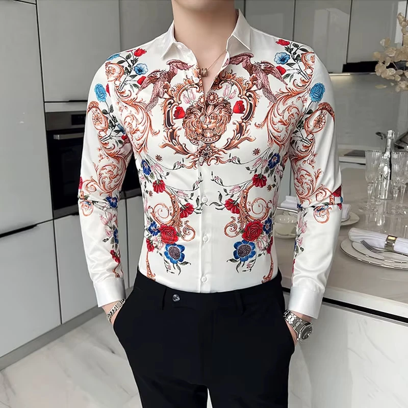 Fashion European And American Men's Shirts, Leisure And Leisure, Retro Luxury Streetwear, Home Office, Long Sleeve Shirt,S-5XL/