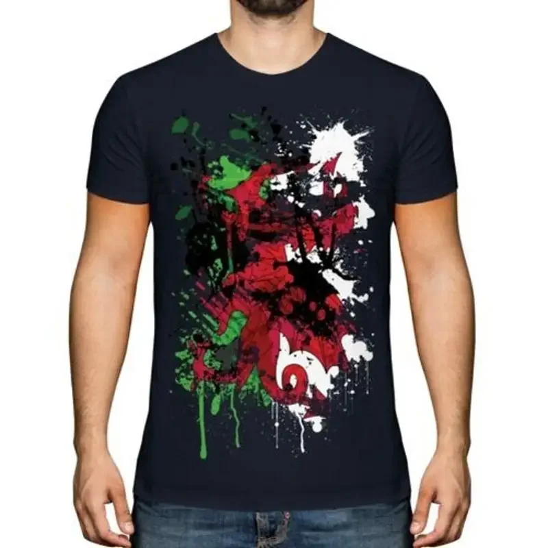 WALES FLAG ABSTRACT PRINT MENS T-SHIRT WELSH CYMRU DRAGON TOP ST DAVIDS DAY