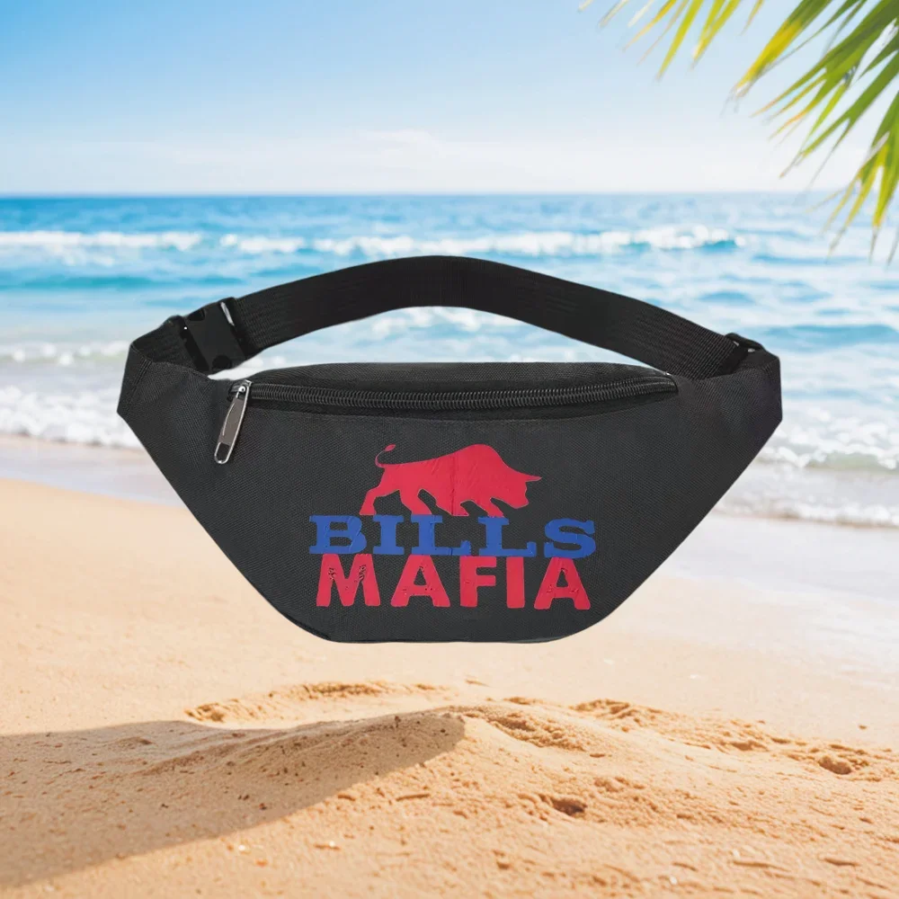 Bills Mafia Bull Design Stylish Waist Backpack Crossbody Chest Bag Street Casual Sporty Fashionable Simple Unique Printed Design