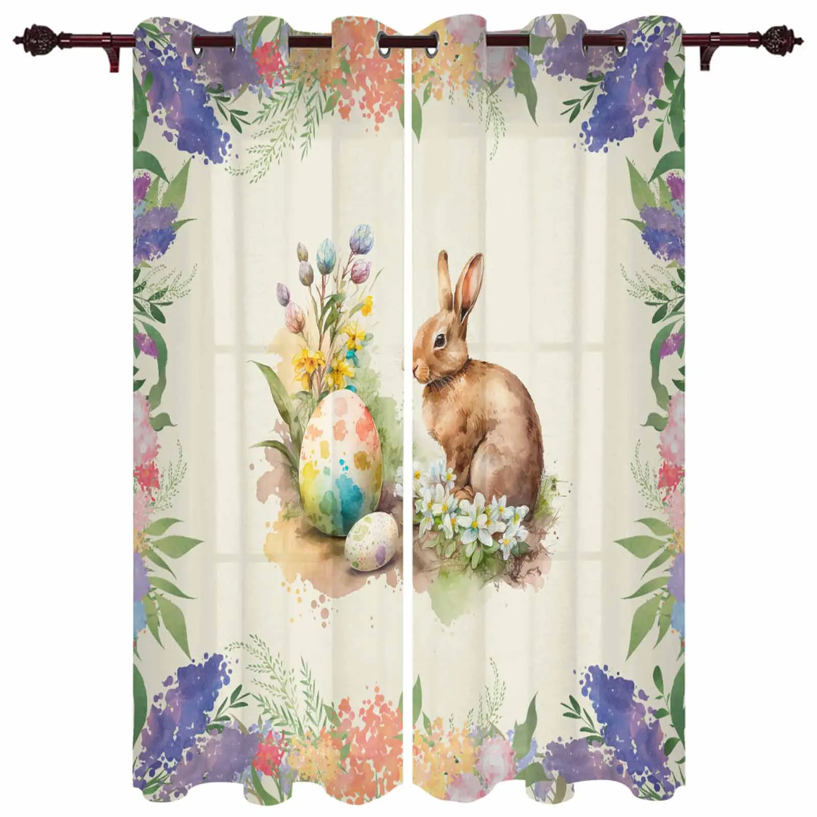 Easter Bunny Eggs Flowers Window Curtains for Living Room Bedroom Curtain Modern Kitchen Blinds Drapes Curtains