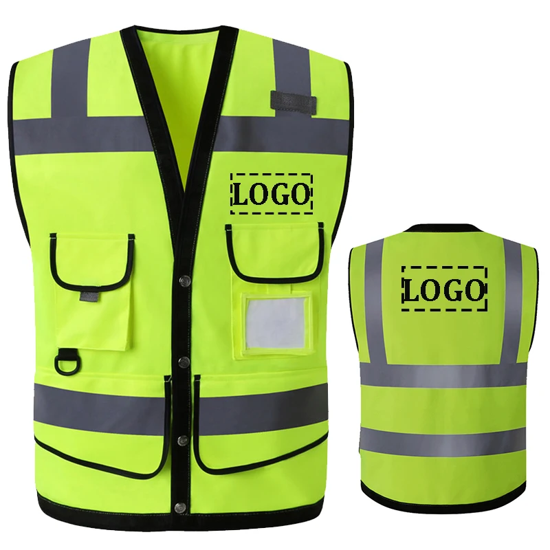

Custom Your Text Logo High Visibility Security Reflective Vest Safety Vest with Zipper Front Outdoor Safety Cycling Wear