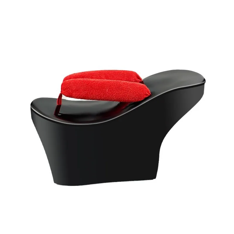 Sandálias Geta de Cosplay Plataforma nas Cores Preto e Vermelho - Acessório para Kimono Japonês