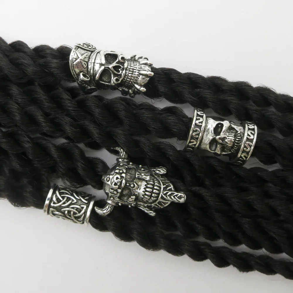 2pcs/Pack Skull Helmet Punk Big Hole Hair Braid Dreadlock Beard Beads Pendant DIY Bracelet for Jewelry Making Accessories