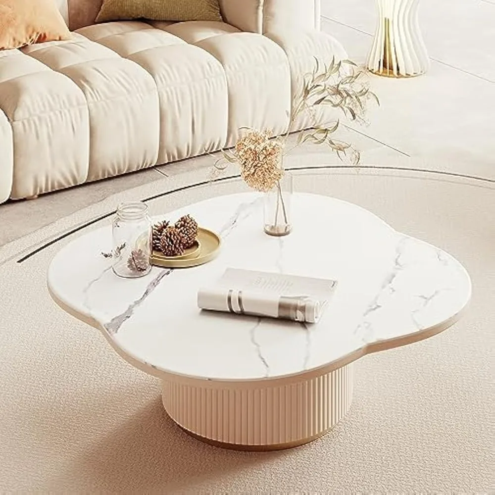 

Modern White Coffee Table for Living Room, Cute Irregular Tea Table, Sintered Stone Center Table for Apartment