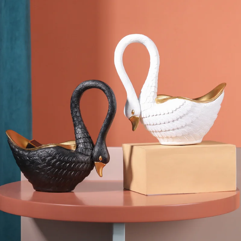 

European-style White Swan Storage Resin Decoration Sculpture Candy Dining Table Home Crafts