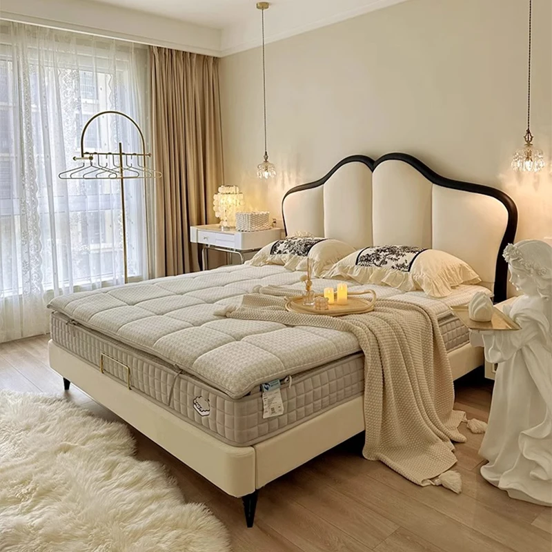 

French cream wind leather bed retro big sima butterfly bed 1.8 meters double bed master bedroom princess