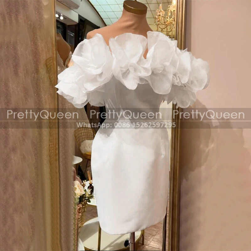 

Flowers Off Shoulder Short Wedding Dress Sheath Customized White Mini Mermaid Bridal Dresses Party For Women
