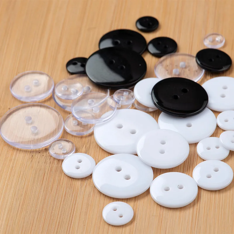 Size: 9~25mm, 10-100Pcs/Lot, 4～2holes, White Black Transparent Resin Buttons for Clothing Needlework Crafts Wholesale Supply