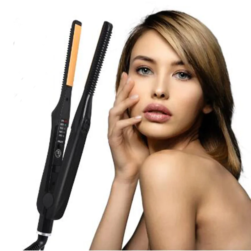 2 In 1 Hair Straightener & Curler Small Flat Iron Ceramic Hair Crimper Corrugation Short Hair Straightening Curling Iron