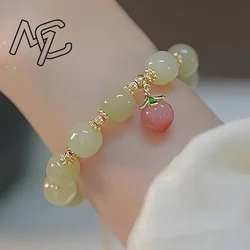Natural Jade Agate 18K Gold Plated Peach Bracelet Exquisite Sexy Young Girls Fashion Real Jewelry Best Selling Holiday Gifts