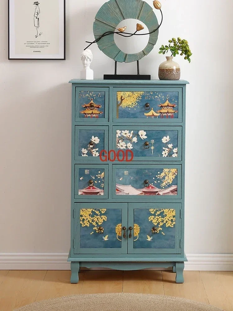 Chinese style rural retro bedside table, simple storage cabinet, economical wall leaning bucket cabinet, multi-layer cabinet