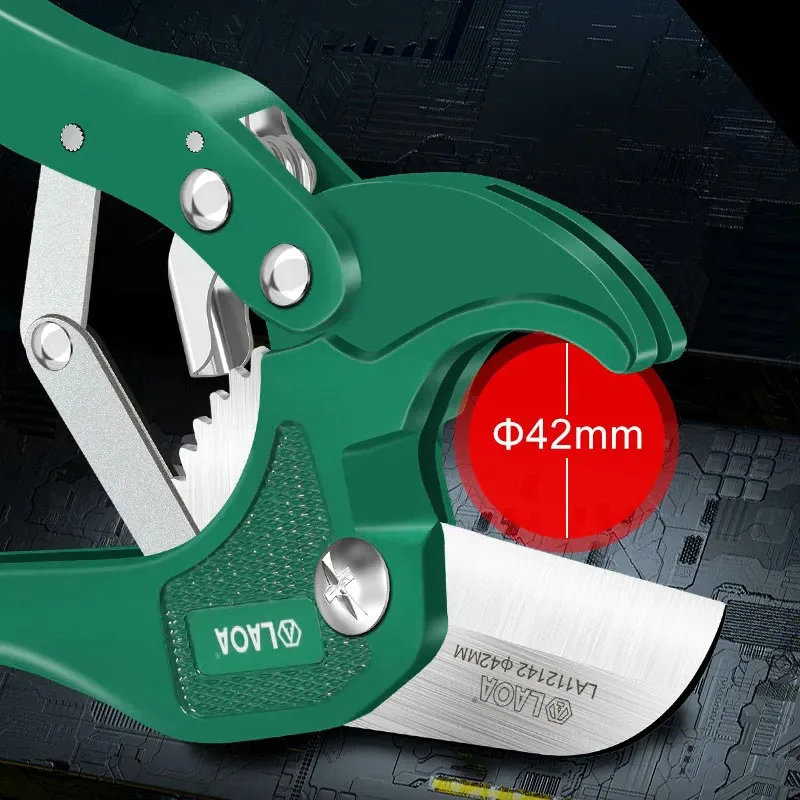 LAOA 42mm Pipe Cutter Aluminum Alloy Tube Cutting PPR Pipe Tube Cutter 5CR13 Blade PVC/CPVC Ratchet Scissors Hand Tools