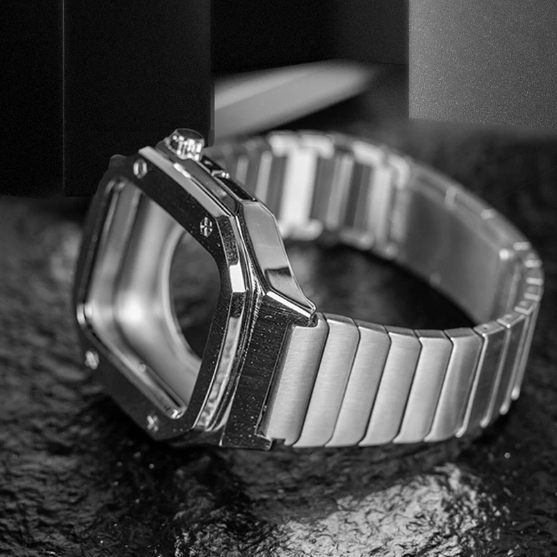 Metal Link Bracelet Strap For Apple Watch band 44mm 45mm Magnetic Modification Kit Metal Case For iWatch series 7 6 5 4 Correa