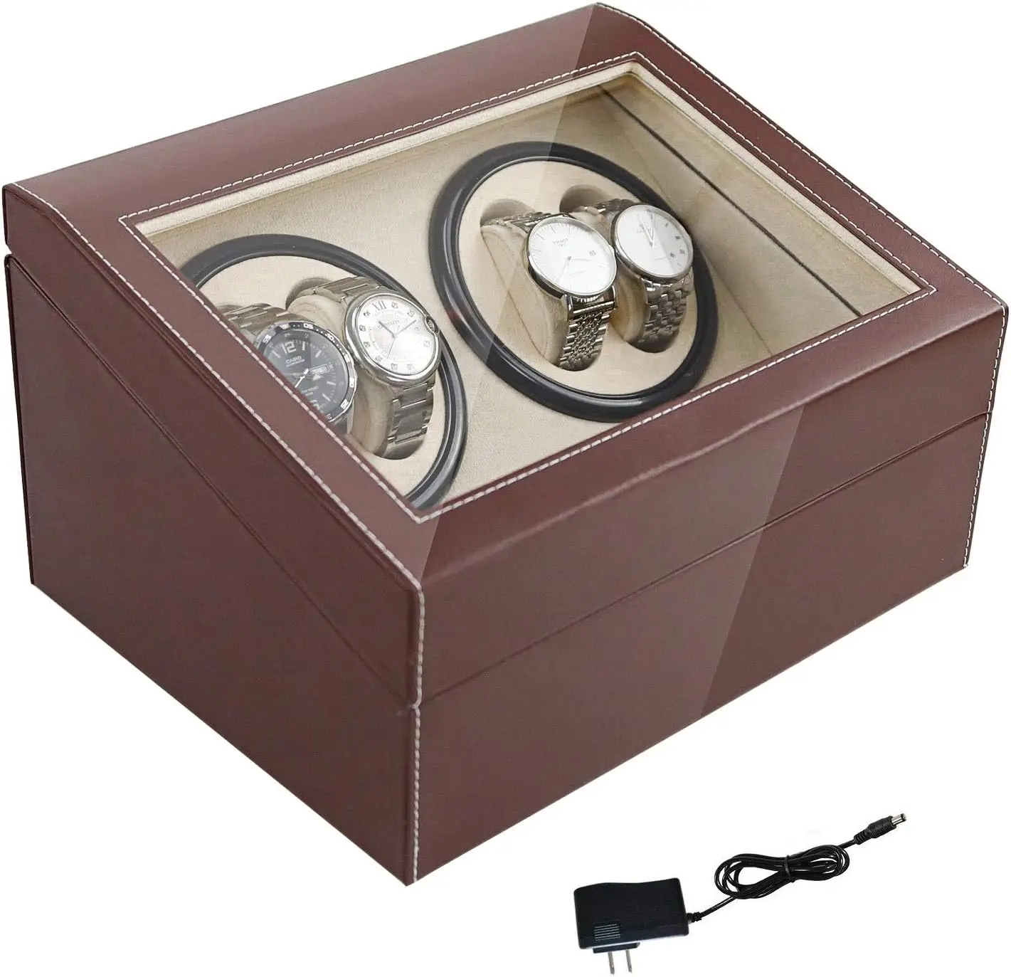 Automatic Watch Winder Storage Box for 4-6 Watches, Display Case with PU Leather