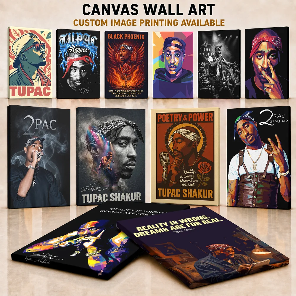 Tupac Shakur Framed Canvas Poster Personalized Photo Urban Hip Hop Portrait Style Wall Paintings Decoration For Studio Rap Gift
