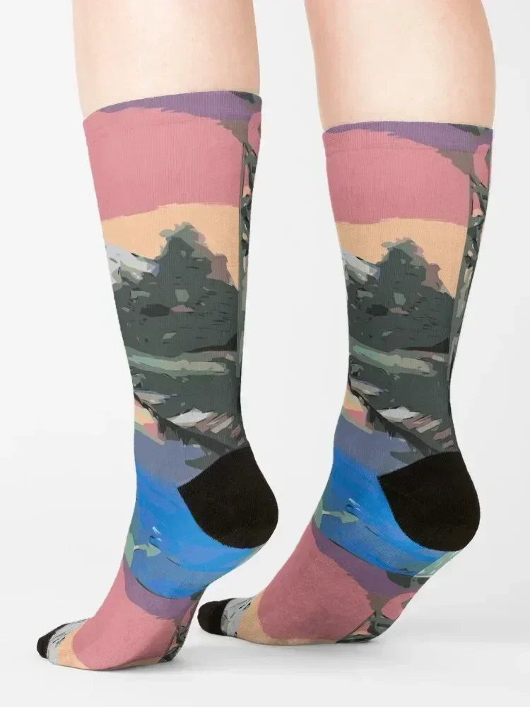 جوارب Happy Little Mountain Drawing With Digital Effects Socks كروسفيت لضغط الثلج للرجال والنساء