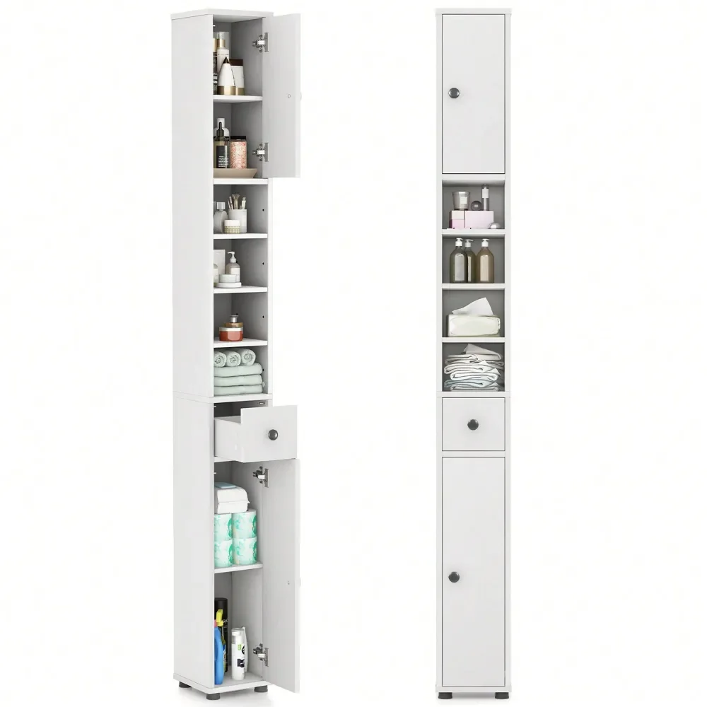 

Tall Slim Bathroom Storage Cabinet Linen Tower W Drawer Adjustable Shelves