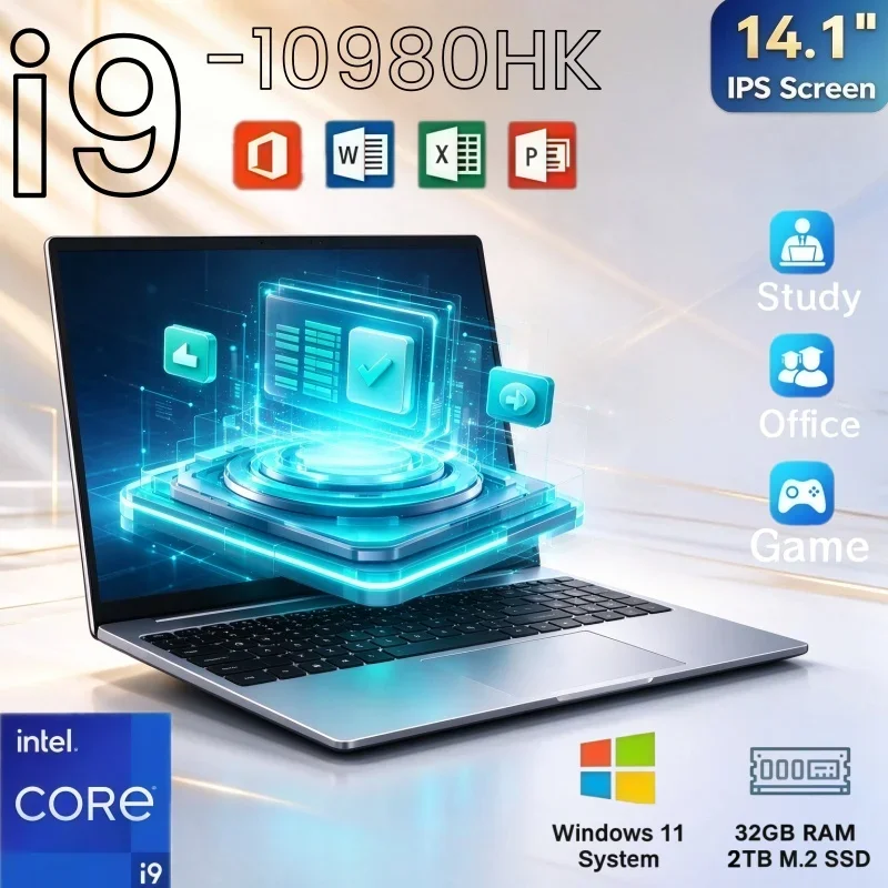 14.1 Inch Portable High Speed Notebook PC Intel I9-10980HK Win11 32GB RAM 2TB SSD Laptop For Entertainment Study And Work