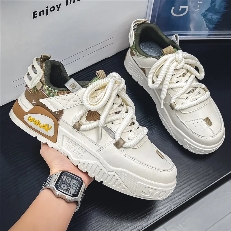 

2025 New versatile casual shoes for men, thick-soled white sneakers, niche design sense, original board shoes