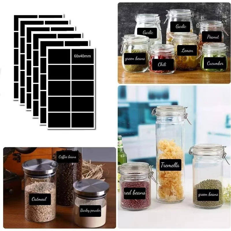 10-100pcs Waterproof Chalkboard Labels Spice Organizer Label for Household Kitchen Jars Blackboard Stickers With White Pen