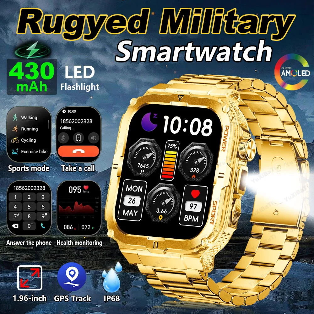 

Новые уличные военные GPS-смарт-часы для грузовиков для мужчин 1,96-дюймовые AMOLED пульсометр IP68 водонепроницаемые спортивные умные часы для Android IOS