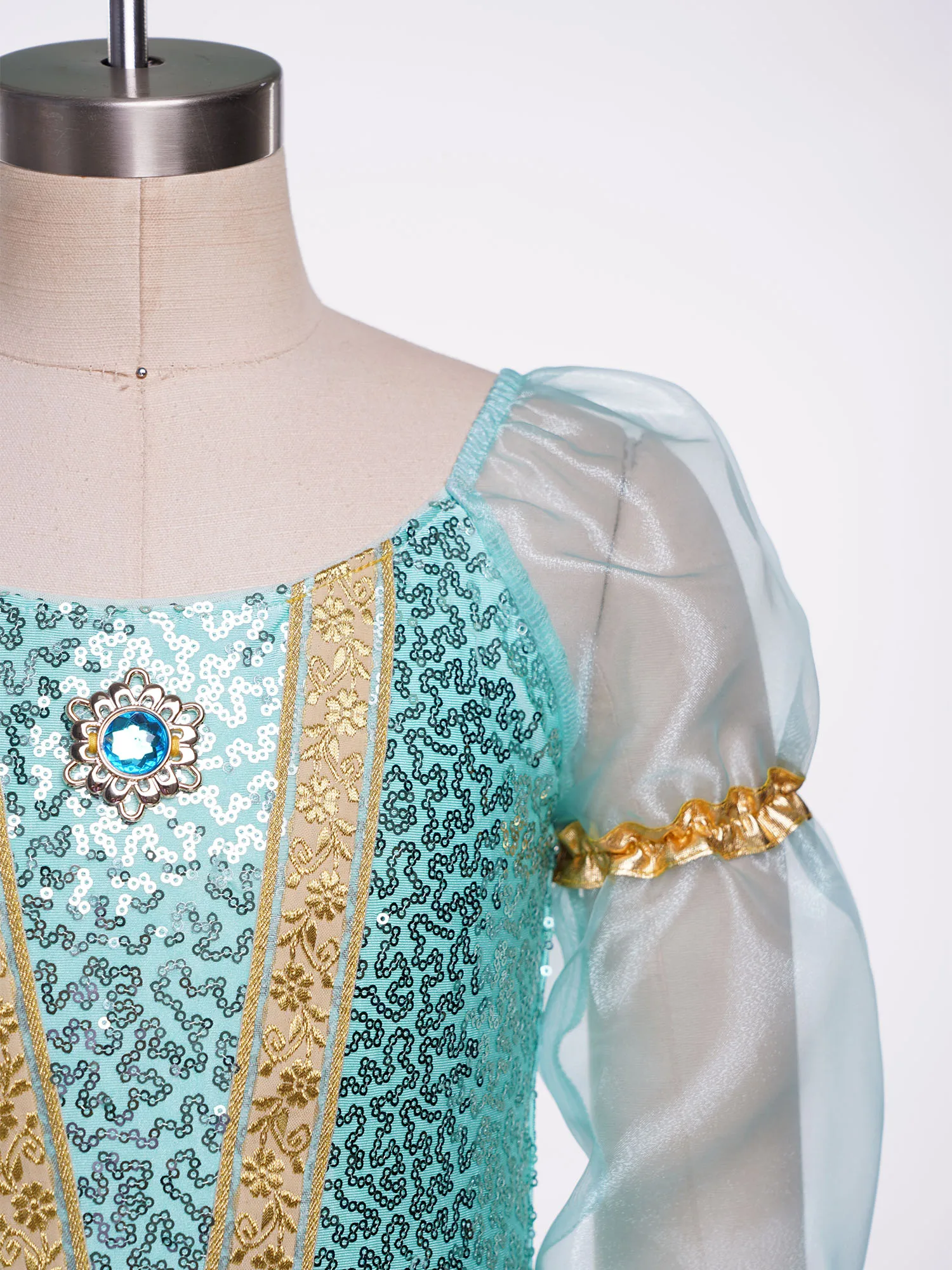 Disfraz de Princesa Árabe para Niñas, Traje de Danza del Vientre Hindú para Halloween, Mono de Tul con Mangas Largas, Lentejuelas Brillantes y Body de Satén