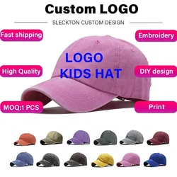 SLECKTON Custom Logo Kids Baseball Cap Retro DIY Design Letter Embroidery Hat Customize Children Cap Graphic Print Wholesale